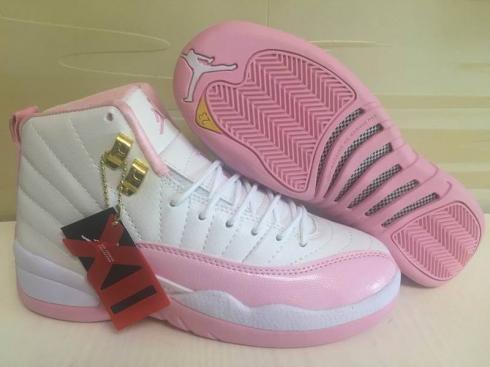 Nike Air Jordan Xii 12 White Pink Women Basketball Shoes Febbuy