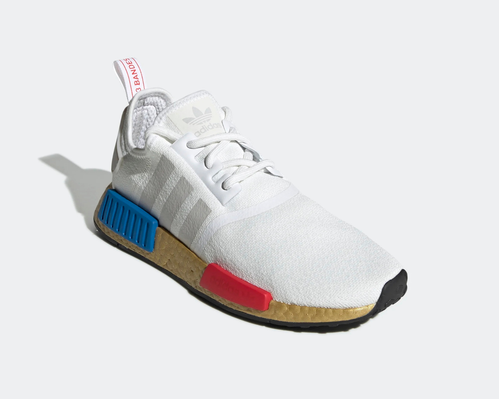 Adidas NMD R1 OG Gold Boost Cloud White Lush Red Blue Shoes FV3642 - Febbuy