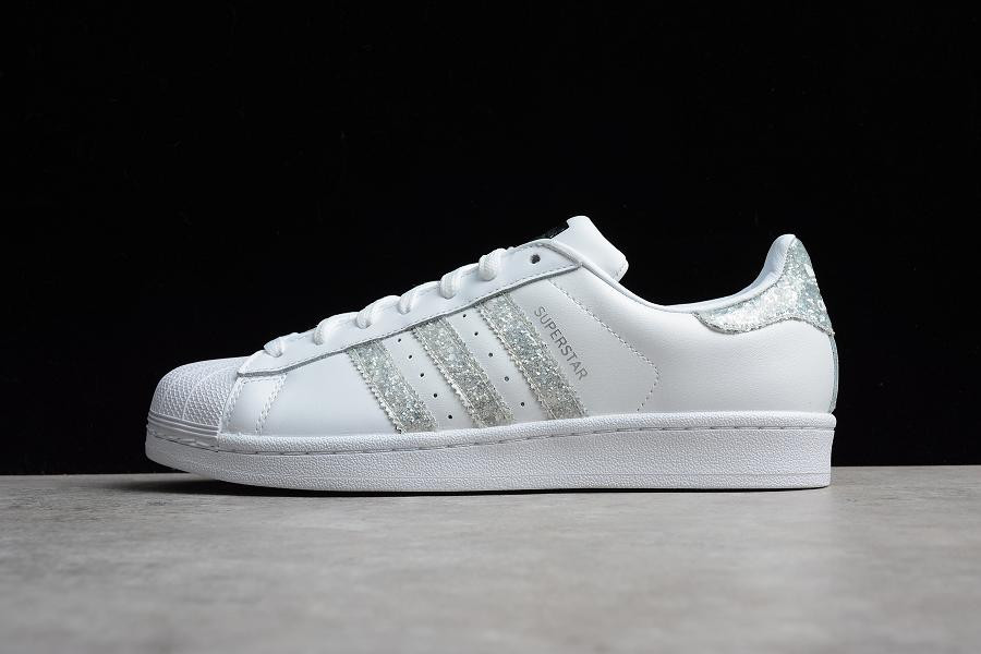 Adidas Superstar Glitter Silver White Metallic Silver Glitter Black S76923 - Febbuy