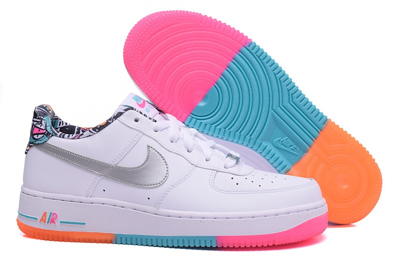 Nike Air Force 1 Low GS White Rainbow Trainers Shoes 596728-100 - Febbuy