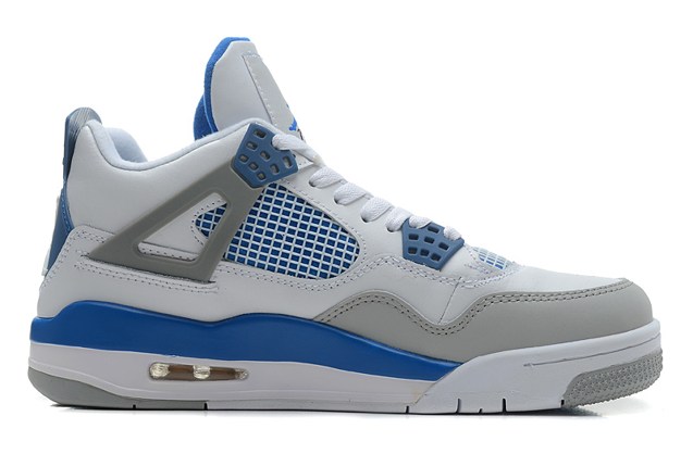 white and blue jordan retro 4