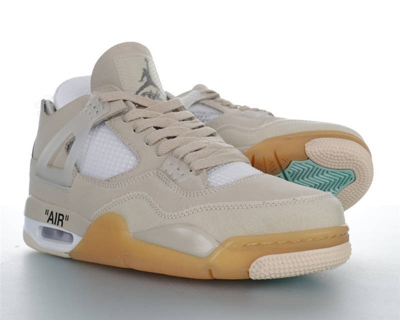 Off-White X Air Jordan AJ4 Retro Quot Cream Sail Shoes 308497-770 - Febbuy