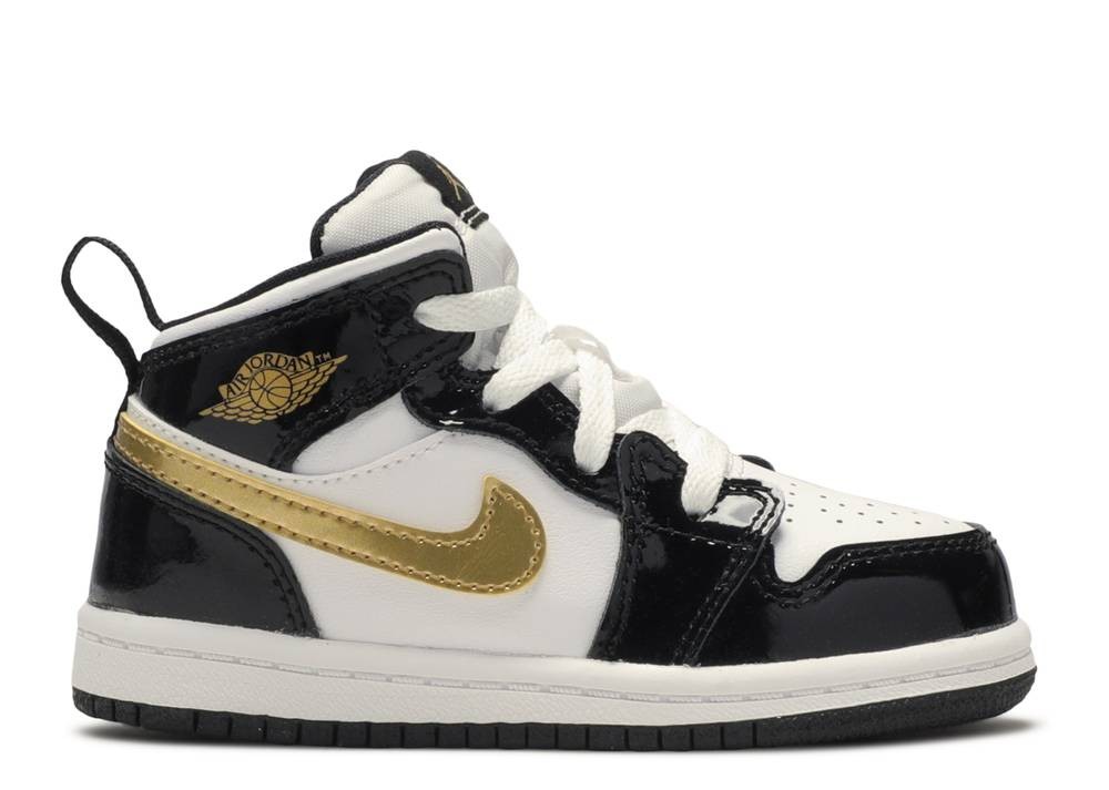 jordan 1 mid patent black white gold footlocker