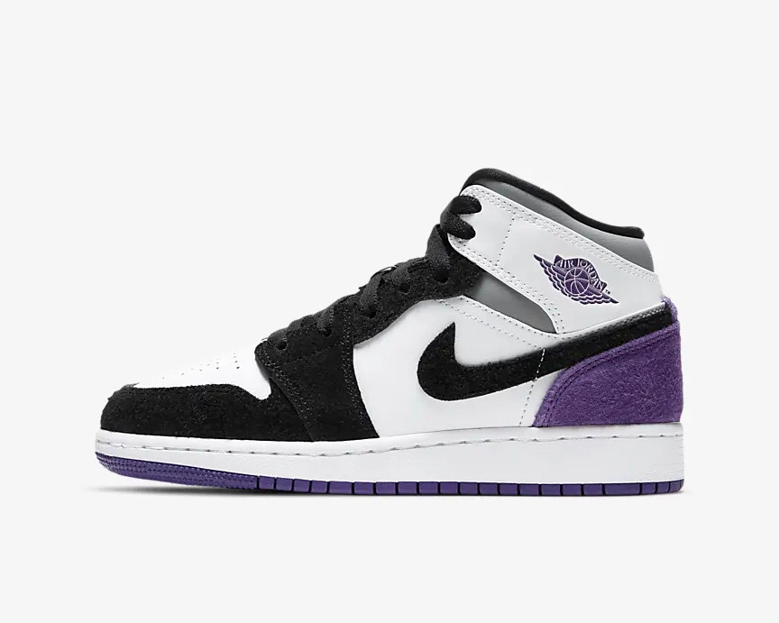 Air Jordan 1 Mid SE GS Court Purple White Black Particle Grey BQ6931-105 - Febbuy