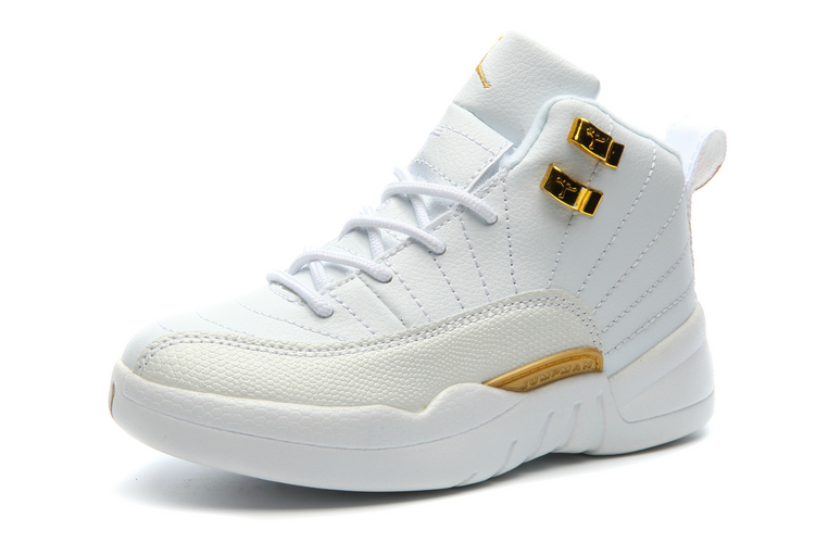 Nike Air Jordan XII 12 Kid Children Shoes White All Gold Febbuy