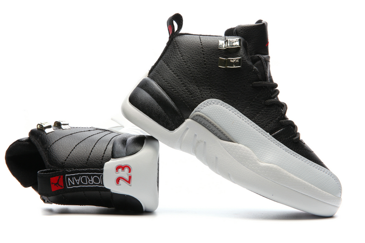 Nike Air Jordan XII 12 Kid Children Shoes White Black Grey Febbuy