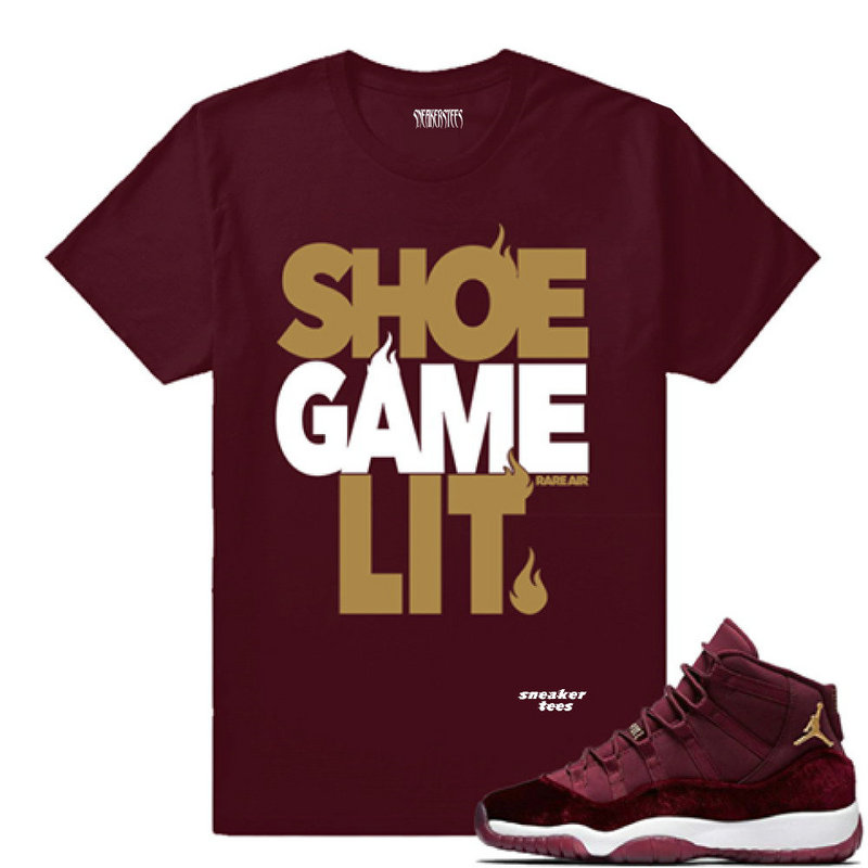 Match Jordan 11 Velve GS Shoe Game Lit Maroon Tshirt Febbuy
