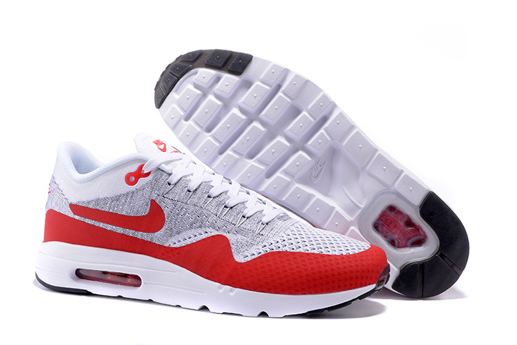 Nike Air Max 1 Ultra Flyknit OG Men Women Running Shoes White Pure Platinum Grey University Red 843384 101 Nike Air Max 1 Ultra Flyknit OG Men Women Running Shoes White Pure Platinum Grey University Red 843384 101