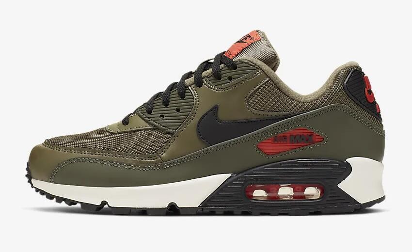 Nike Air Max 90 Essential Medium Olive Team Orange Cargo Khaki Black ...