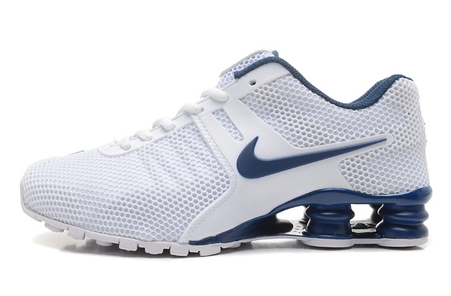blue and white nike shox