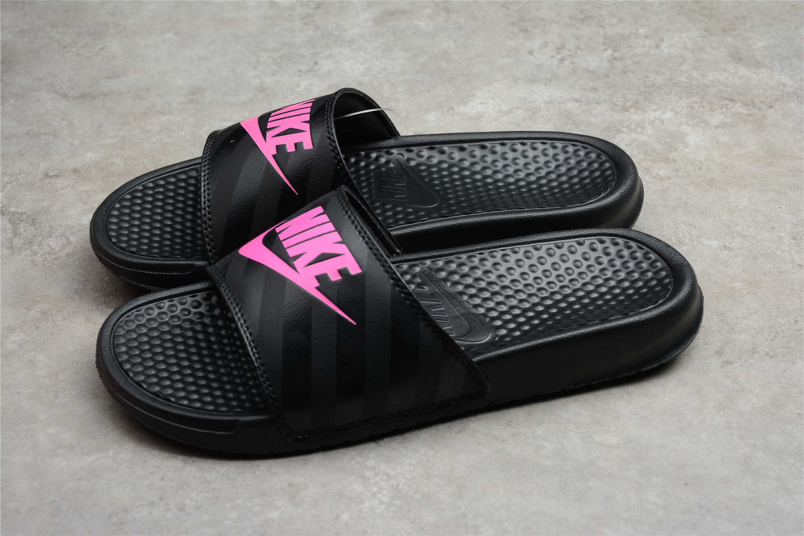 Nike Benassi JDI Slides Black Vivid Pink Shoes 343881-061 - Febbuy