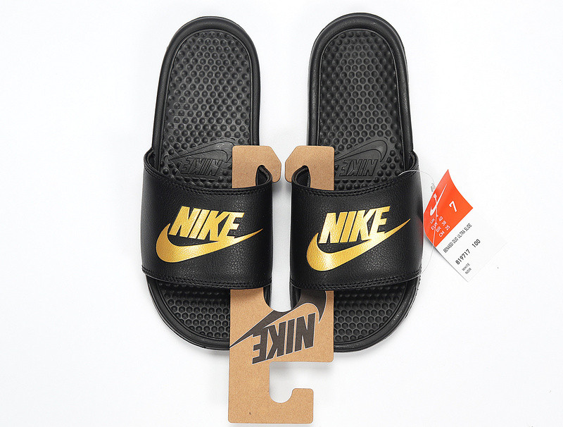 nike benassi gold black