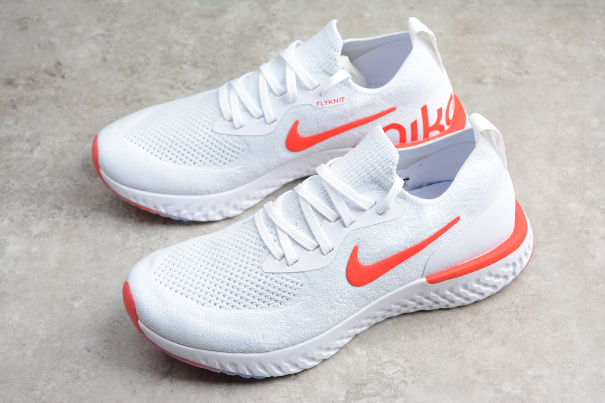 Nike EPIC React Flyknit Running Shoes White Orange AQ0067-800 - Febbuy