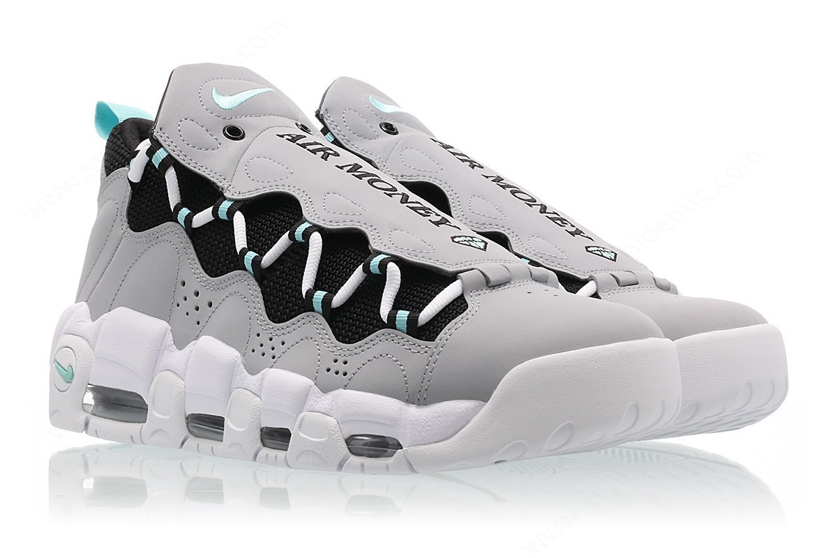 nike air more money wolf grey island green