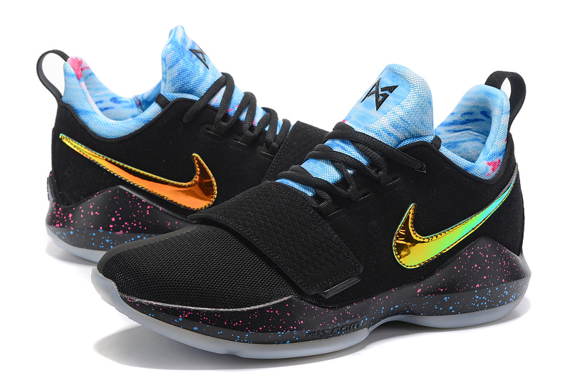 Nike Zoom PG 1 Paul George Men Basketball Shoes Black Blue Gold 878628