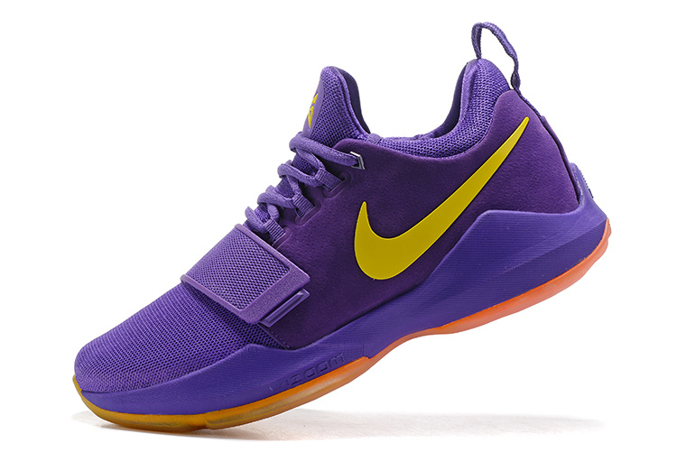 gold and purple basketball shoes