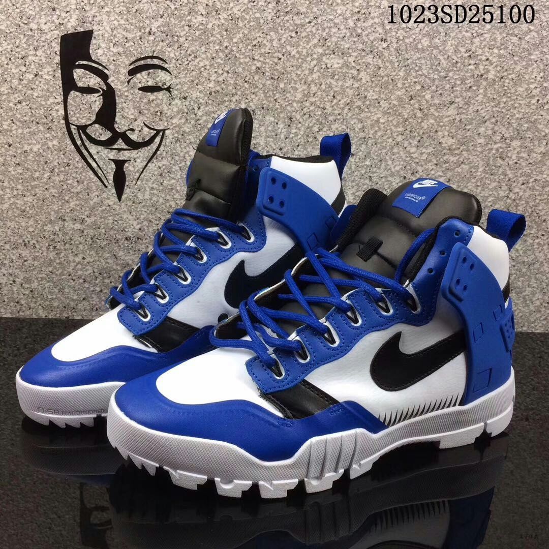 blue and white nike dunks high