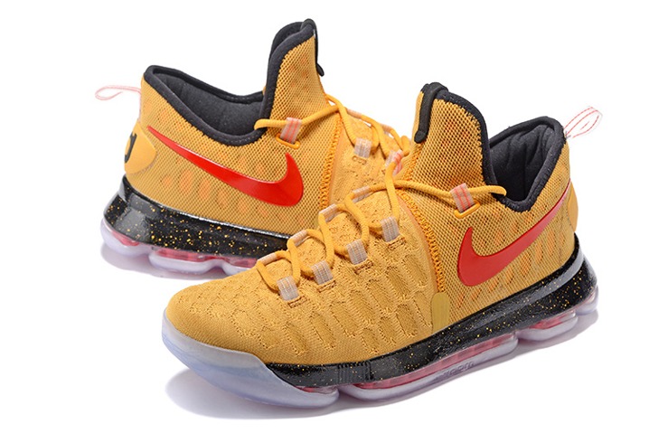 Nike KD 9 Kevin Durant Men Basketball Shoes 2016 New Gold Yellow Red Black 843392 - Febbuy