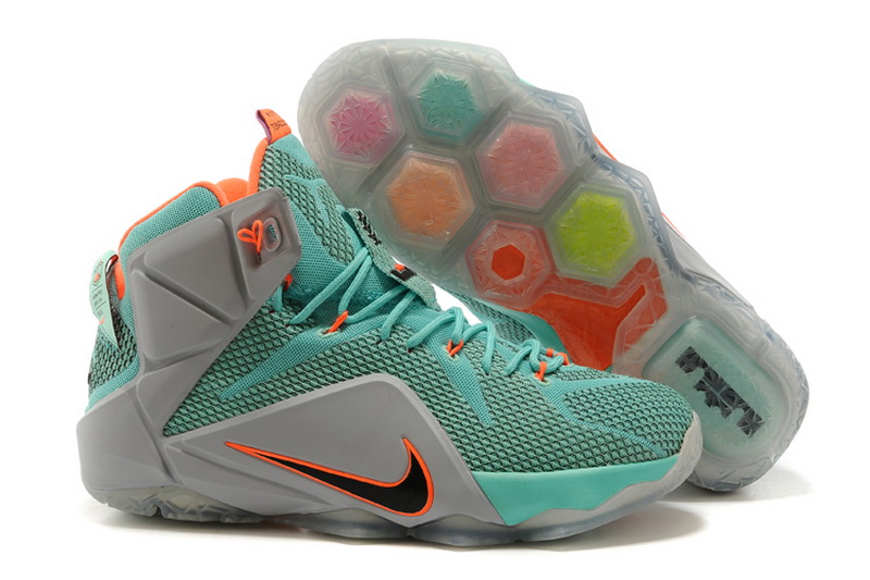 Nike Zoom Lebron XII 12 Men Basketball Shoes Green Orange Silver - Febbuy