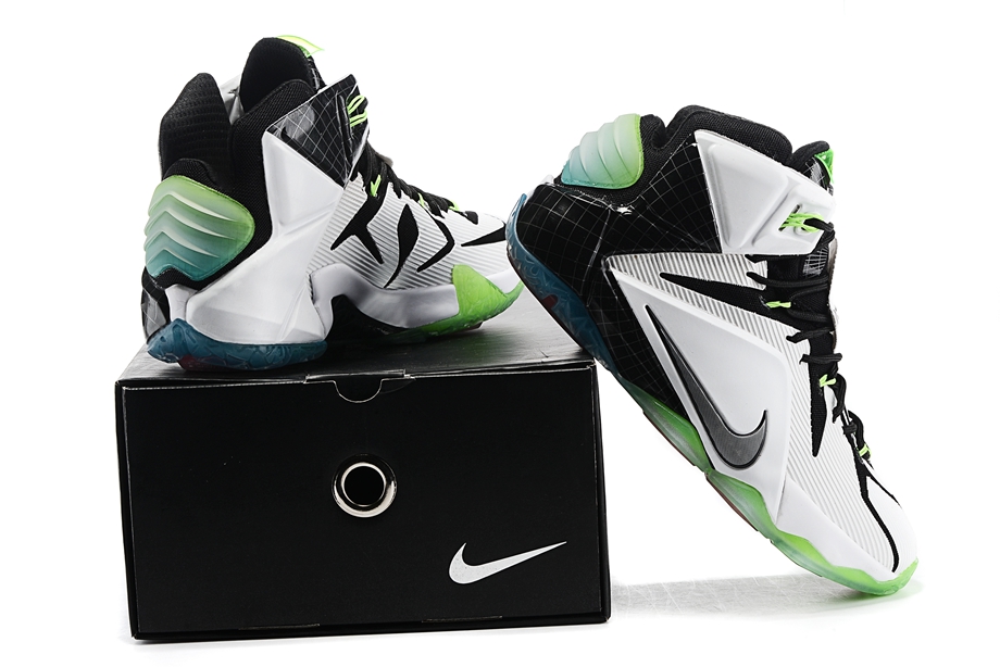 Nike Zoom Lebron XII 12 Men Basketball Shoes White Black Green Febbuy