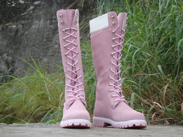 white and pink timberland boots