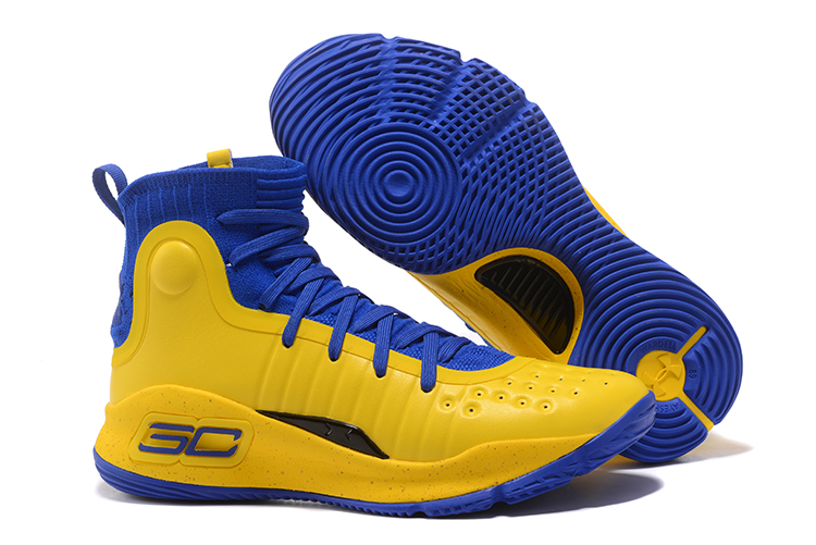 Under Armour UA Curry 4 IV High Men Basketball Shoes Yeloow Blue - Febbuy